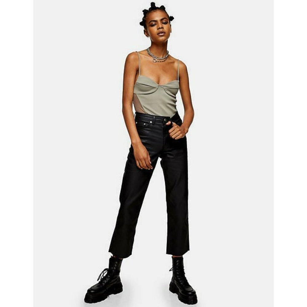 Topshop Black Coated Straight Cropped Jeans